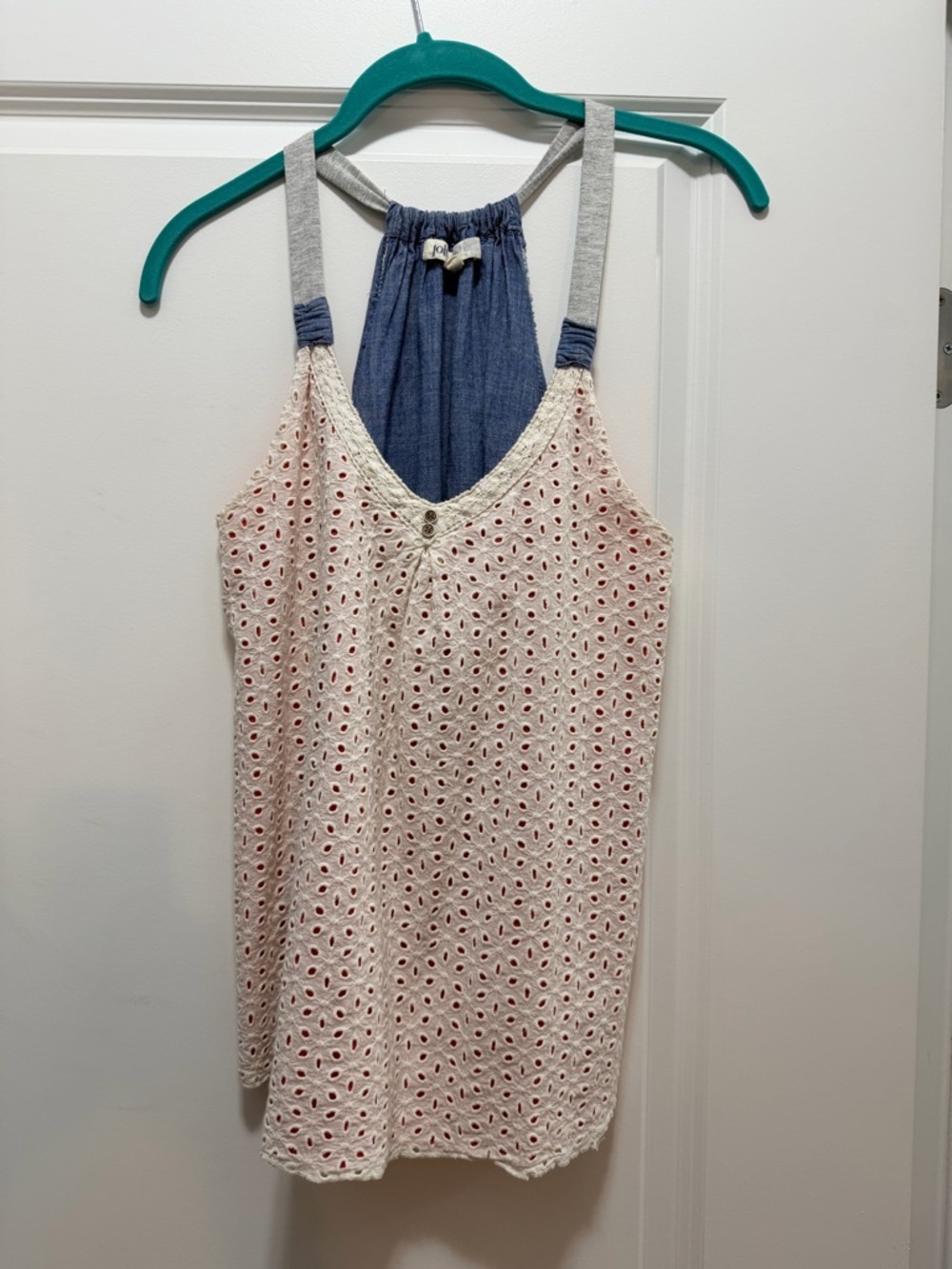 Jolt White Eyelet Camisole with Denim Back Panel
